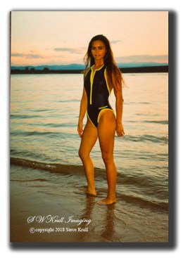 Swimsuit model at sunset